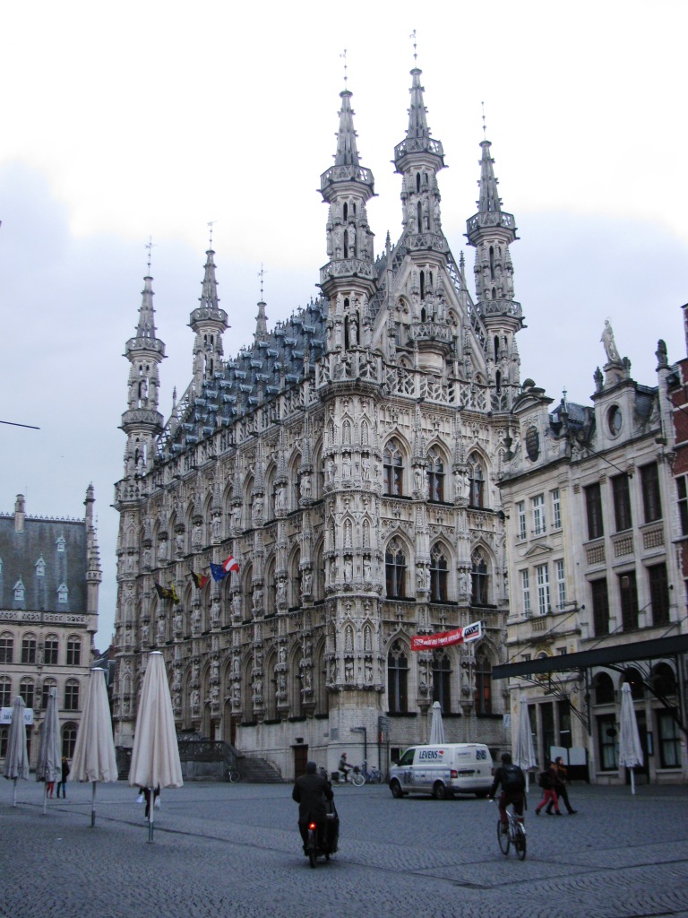 City hall in the Big square in Leuven (Grote Markt), in the early morning around 7:30