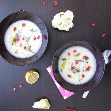 Cauliflower and Fennel Soup with Pomegranate and Black pepper