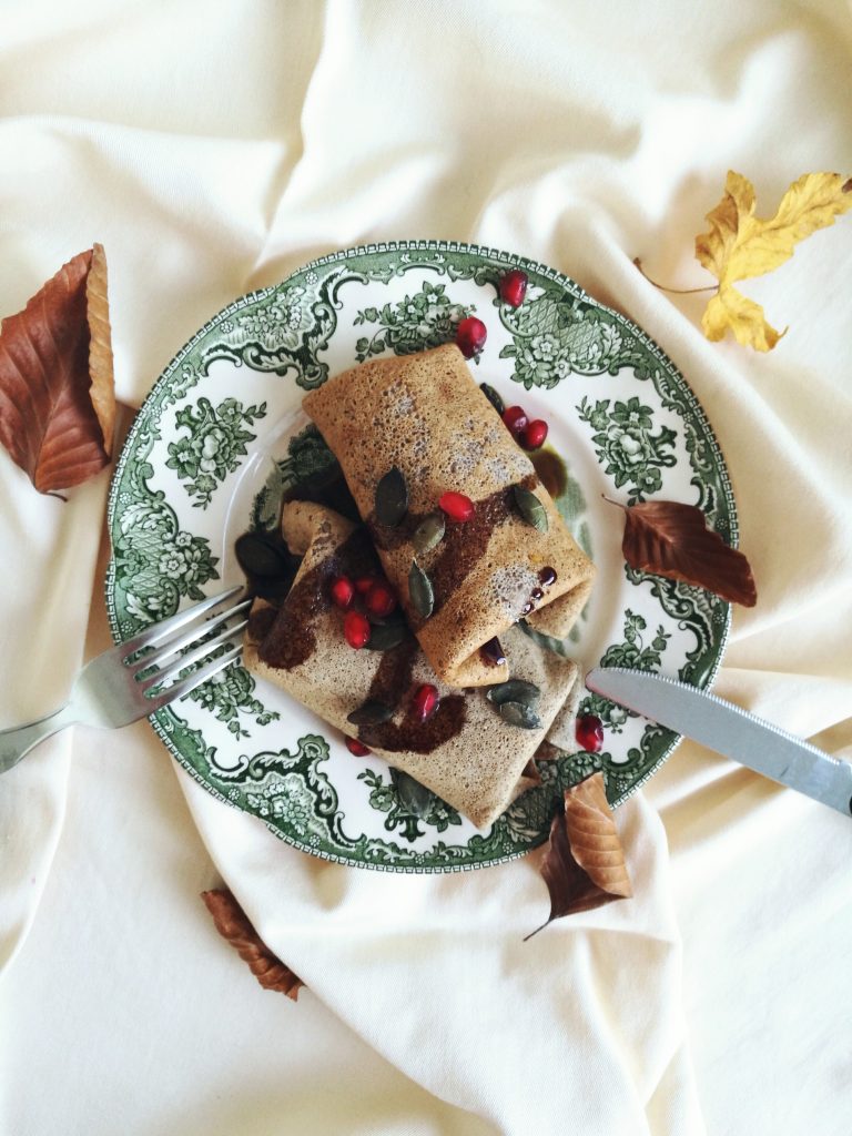 culinary postcards_buckwheat crepes with almond ricotta and pumpkin