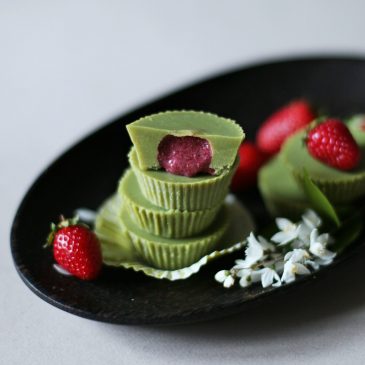 Matcha White Chocolate Cups with Strawberry Jam {V + GF}